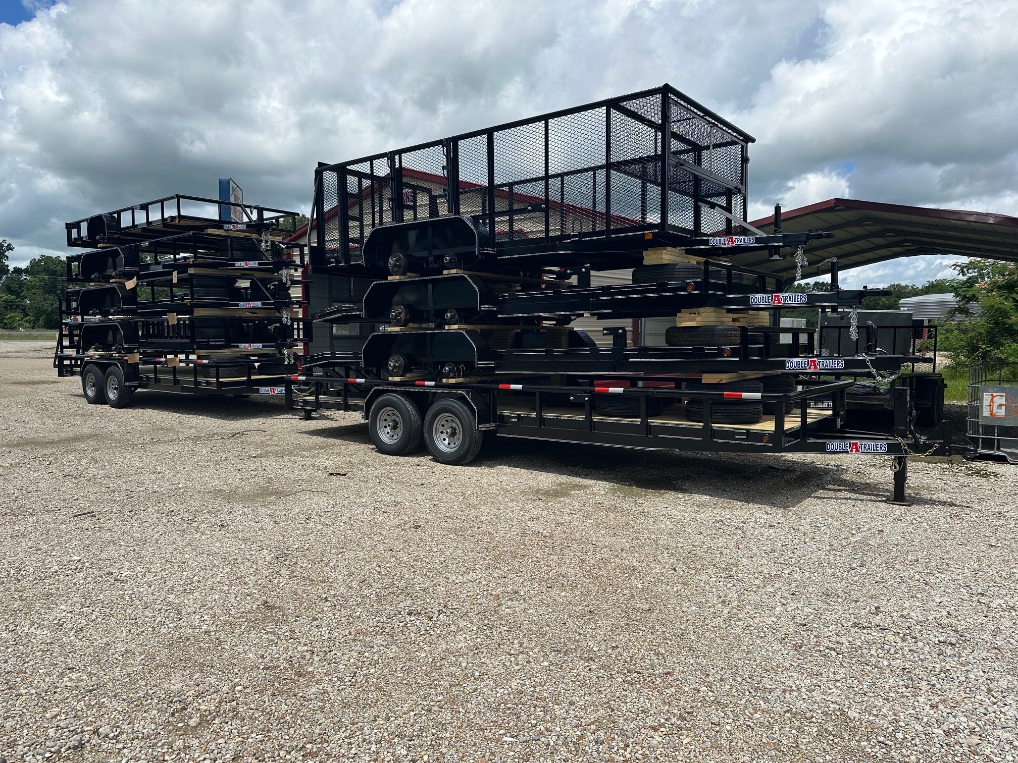Double A utility trailers on lot at Delta Trailer Sales Carencro Louisiana