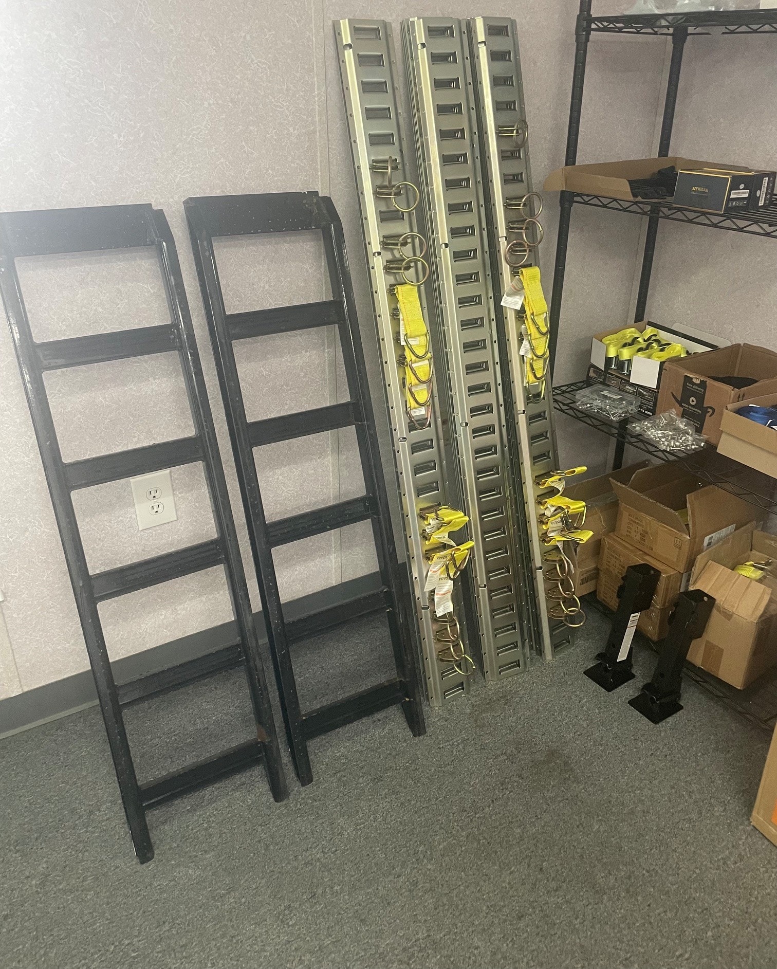 Trailer ramps, e-track, stabilizer jacks, straps, and D-rings in stock at Delta Trailer Sales